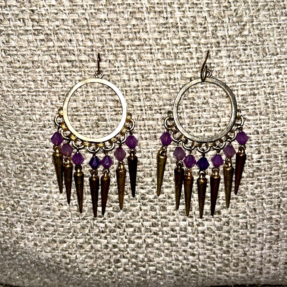 Purple and Gold dangle earrings